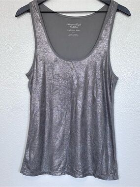 American Eagle Metallic Silver Boyfriend Tank Top Shimmer Sleeveless L